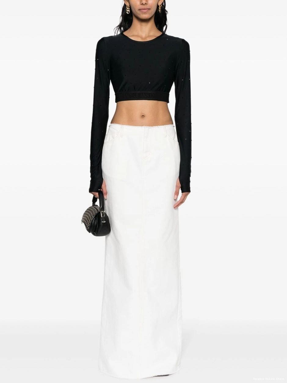 Affordable top crop Jeans crystal-embellished Women Versace Couture 0626